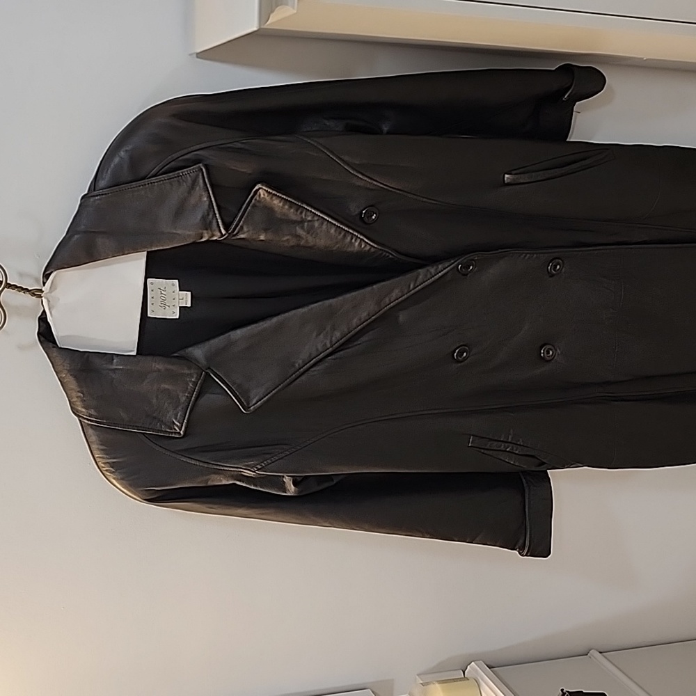 Vakko sport leather trench coat